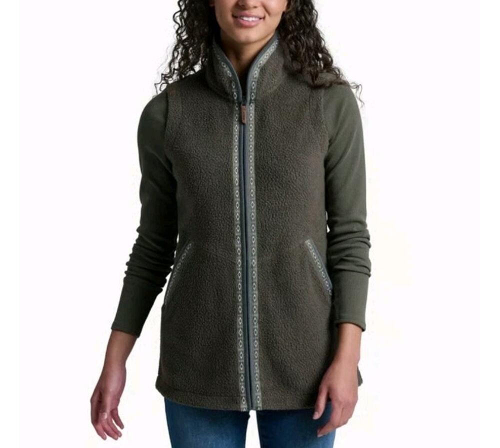 KUHL Hygge Sherpa Fleece Vest Womens Medium Vine Green Aztec Full Zip 4308